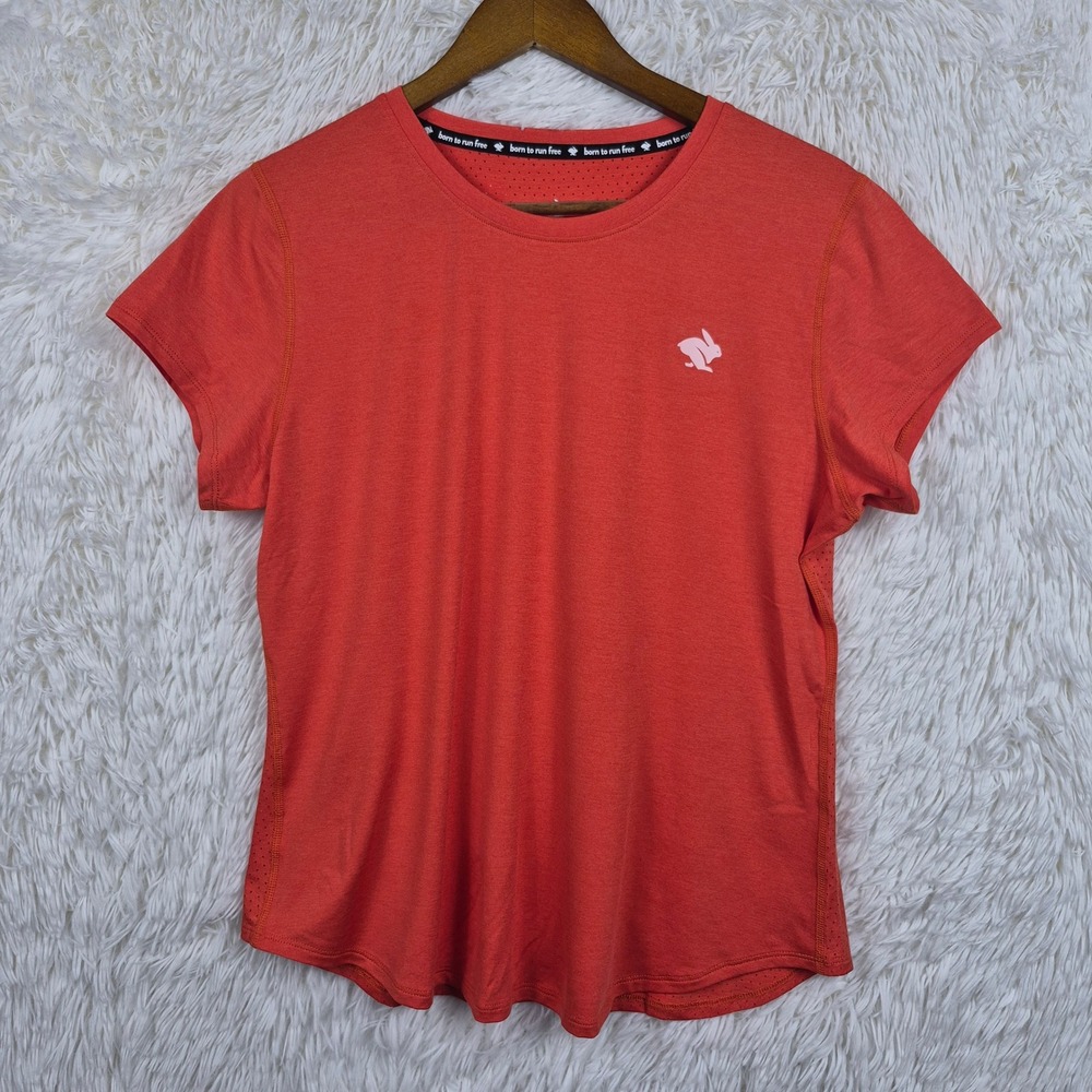 Rabbit EZ Tee Short Sleeve Running Shirt Coral Heather Mesh Back Women MD RW339